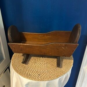 Vintage Handmade Wooden Cradle Rocking Doll Bed 15.5” long
